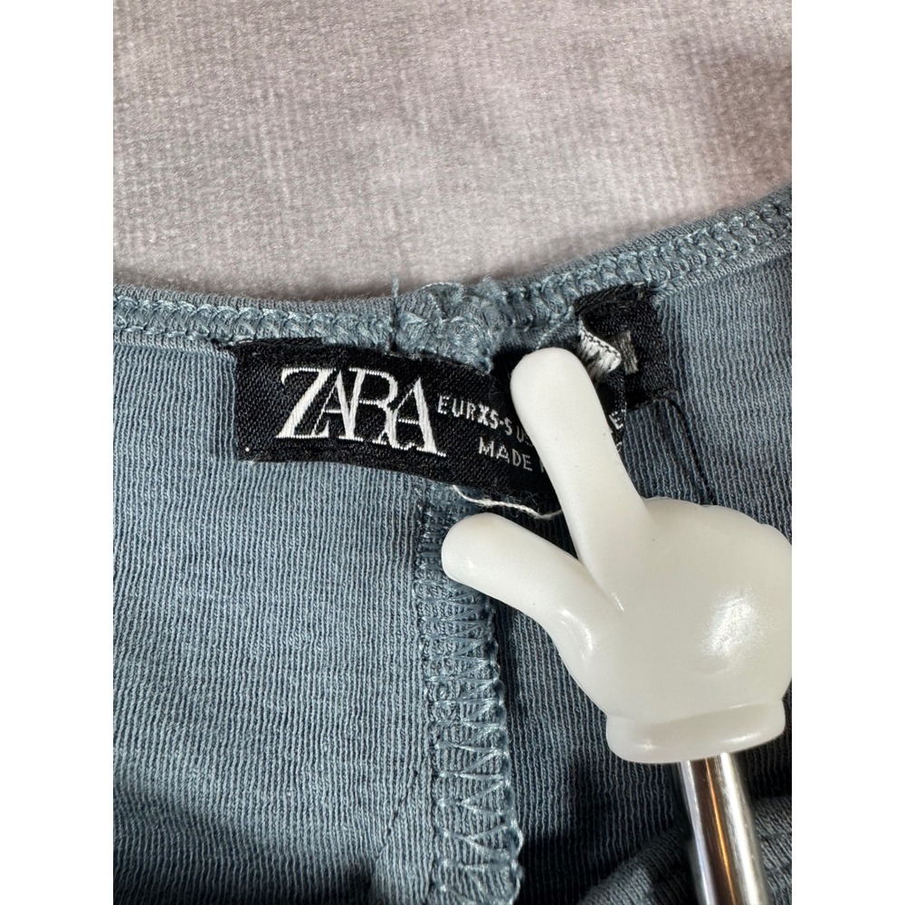 Zara Womens Open Back Cutout Elbow Long Sleeve Top Blue Green XS S - Picture 2 of 5
